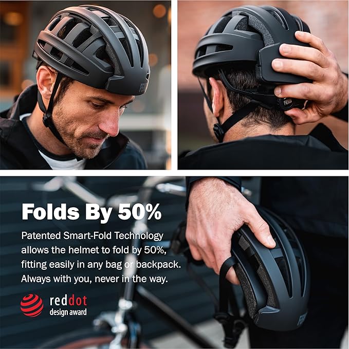 FEND One Foldable Bike Helmet – Patented Smart-Fold 50% Compact Design, Award-Winning Safety CPSC/EN1078 Certified, for Adults, Commuters, E-Bikes, Scooters