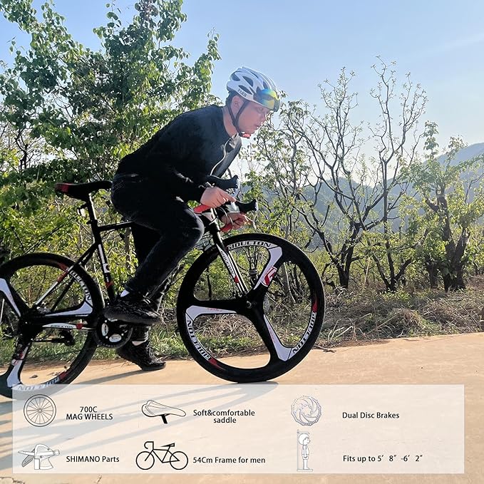 EUROBIKE Road Bike,21 Speed Bicycle with Disc Brake,700C Wheels Road Bikes for Men or Women,49cm/54cm Frame for Adult Cycling Bicycle