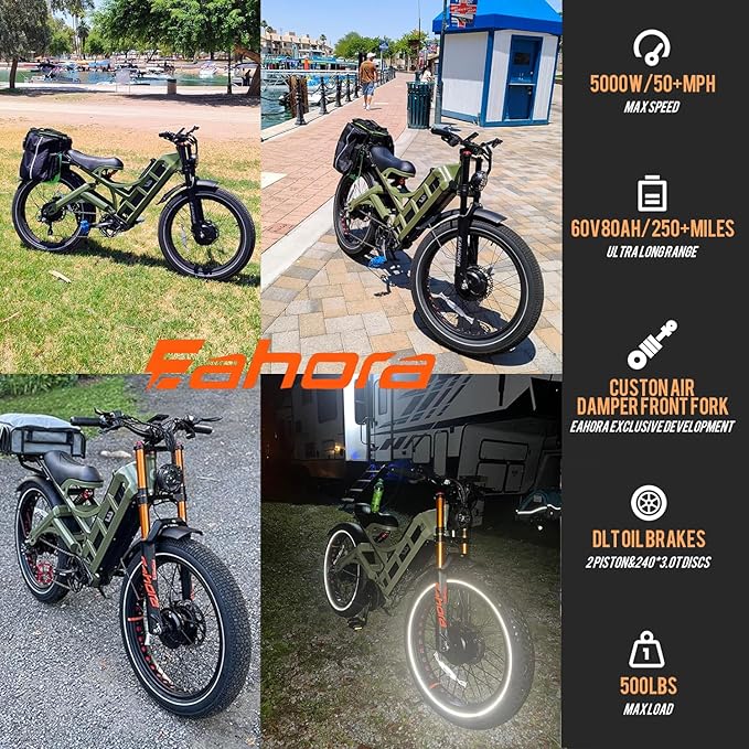 eAhora Romeo Pro 3 Electric Bike - [2026 Latest] 50MPH 5600W Dual Motor 60V 80AH 250Miles Long Range Ebike for Adults, 26" * 4.0 Fat Tire Fast Electric Mountain Bike Full Suspension Off-Road E-Bike