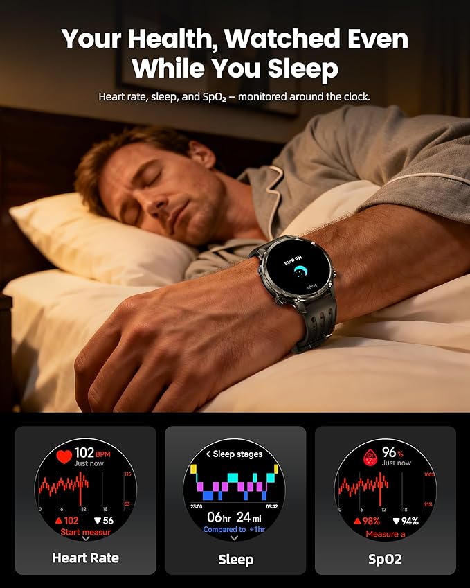 WalkerFit GPS Smart Watch for Men, Multi-Satellite Positioning, Full Metal Body, 520mAh Long Battery Life, 5ATM Waterproof with Bluetooth Call, 1.43" AMOLED Screen, for iPhone/Android, Black