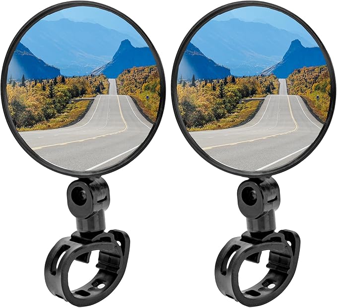 Bike Mirror Handlebar Mount 2 Pack, 360° Adjustable Convex Bicycle Mirror, 4.7'' Wide Angle Rear View Cycling Mirror, Quick Clamp Fits Up to 32mm Handlebars for Mountain Road Bike & E-Bike