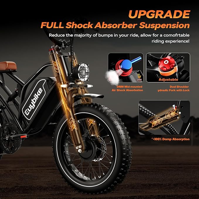 EUYBIKE Electric Bike for Adults, 2000W/3000W Peak Single/Double Motor with 48V/52V 25AH/30AH Battery, 20"x4.0" Fat Tires 35MPH/37MPH Ebike, Dual Hydraulic Disc Brake Full Suspension Electric Bicycle