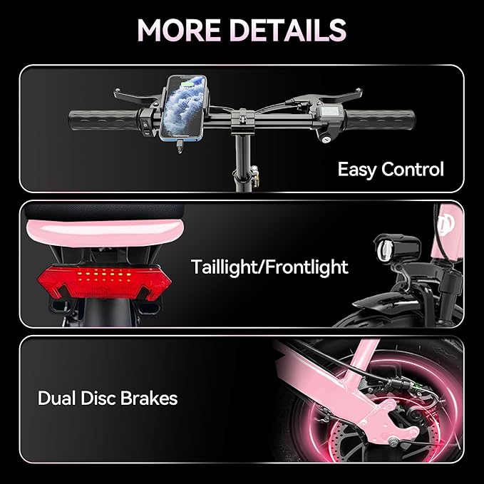 Folding Electric Bike, Peak 800W Motor 25MPH,48V 14Ah Removable Battery 55Miles Ebike,14'' Lightweight Adults Electric Bicycles for Men/Women/Teens,Mini E-Bike,Full Suspension