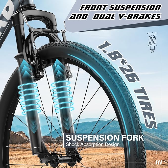 Outroad 26 Inch Comfort Mountain Bike,7-Speed/High-Carbon Steel Adult Bike with V Brakes, Adjustable Ergonomic Seat Bicycle for Men and Women