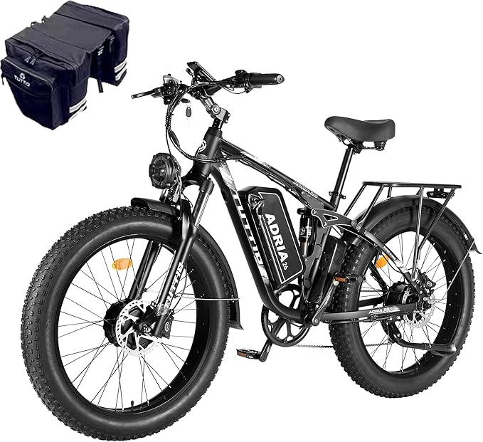 Tuttio Adria26 5000W/6000W Dual-Motor Ebike,40-46MPH Electric- Bike for Adults, 26 * 4" Fat Tire Electric Bicycle, 52V 25AH E-Bike Full Suspension Electric Dirt Bike for Off-Road Mountain Hunting