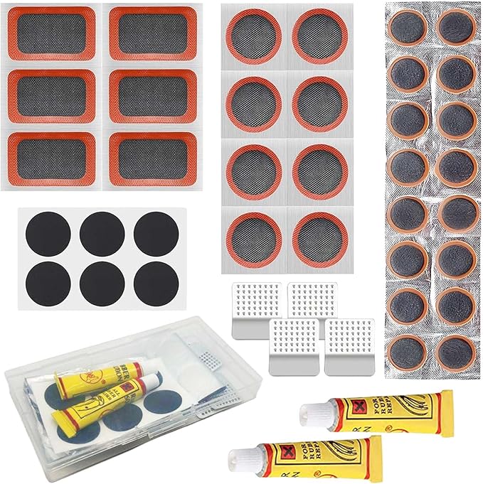 Bike Tire Repair Kit,Bycicle Inner Tube Puncture Patch Kits,Vulcanizing Patches, Glueless Emergency Puncture Patches, Tire Levers & Rasp Tools, Portable Bicycle Inner Tube Repair Tools