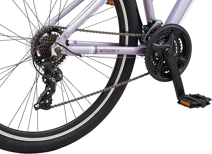 Schwinn Network 3.5 Hybrid Bike, 700c Mens and Womens Bike, 21-Speed Hybrid Bicycle, Aluminum Frame, Suspension Seat, Alloy Linear Pull Brakes, Adult Bicycle