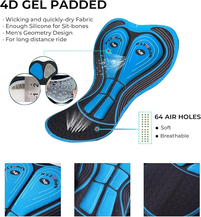 sponeed Men's Cycling Shorts Padded Bicycle Riding Pants Bike Biking Clothes Cycle Wear Tights