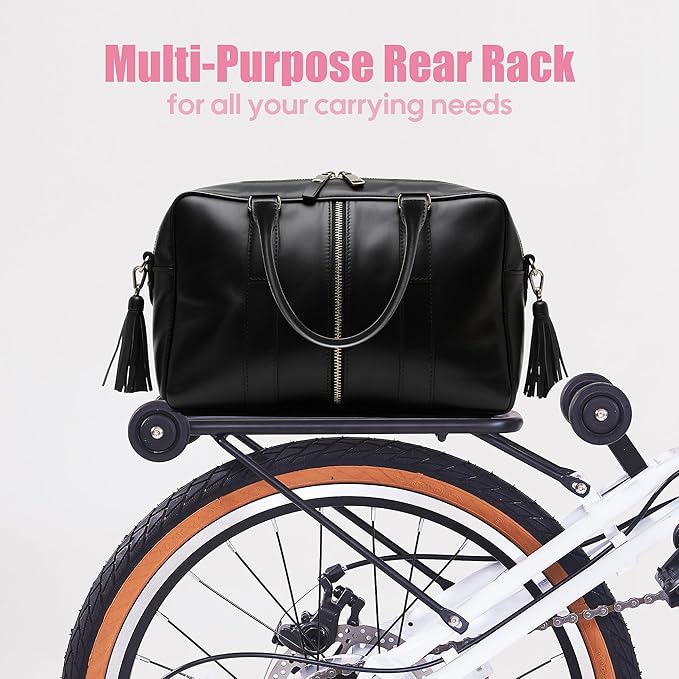 20 Inch Folding Bike, 7-Speed Foldable Bike for Adults Women Men, Folding Bicycles with Basket for Adults, Commuter Bikes with Front and Rear Disc Brakes, Adjustable Seat