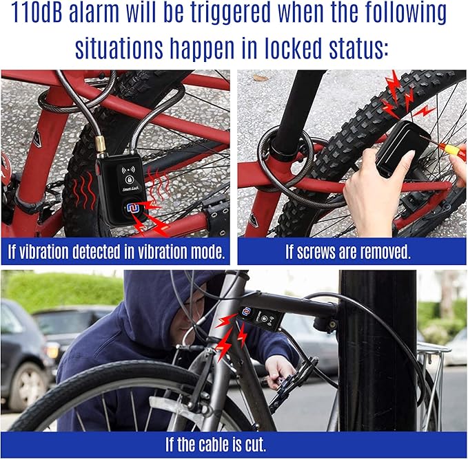 Nulock Keyless Bluetooth Bike/Motorcycle/Gate Lock IP44 Splash-Proof Cycling Lock with 110db Alarm, 0.38" Diameter 31-inch Braided Steel Cable (2025 Version)