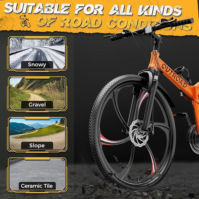 Betterland 26 Inch Mountain Bike, 21 Speeds Full Suspension Folding Bikes, Dual Disc Brake, High Carbon Steel Frame and Non-Slip Quick Release tire Bicycle for Adult