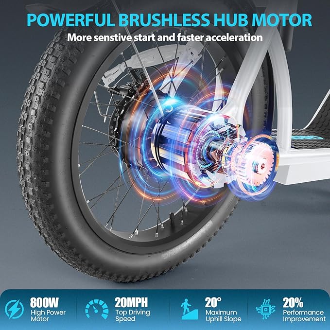 Caroma 819W Foldable Electric Scooter Adults, 20" Fat Tire Electric Bike with 500Wh Battery, Up to 30Miles & 20MPH, Adult Electric Bicycles for Commuting with Basket&Adjustable Seat