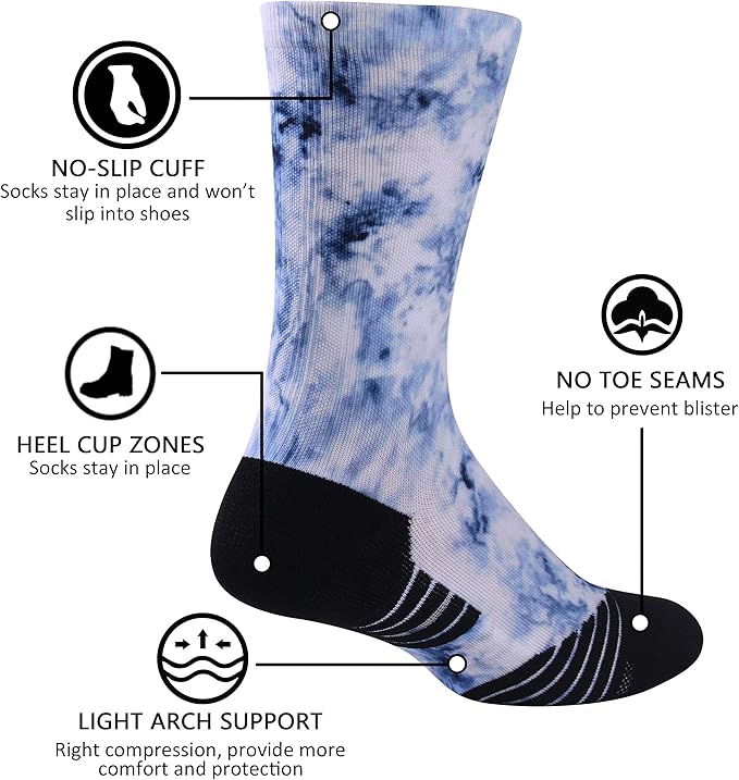 HUSO Unisex Funky Digital Printed Athletic Crew Hiking Cycling Socks 4 Pairs