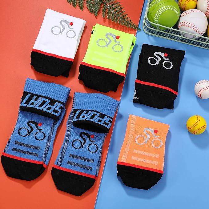 Bonuci 5 Pairs Mens Cycling Socks Sports Bike Socks Unisex Nylon Colorful Athletic Socks Breathable Cycling Gifts for Women