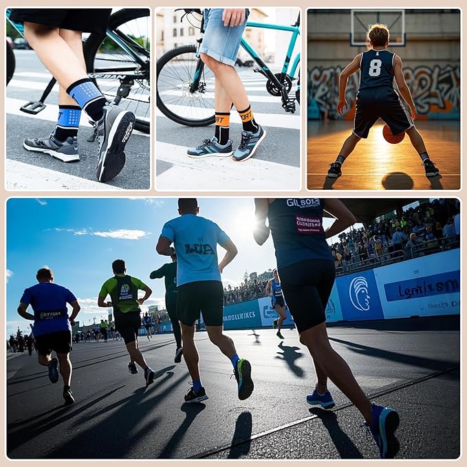 5 Pairs Cycling Socks for Men Compression Athletic Crew Socks Reflective Bike Sock for Hiking Running Climbing Basketball