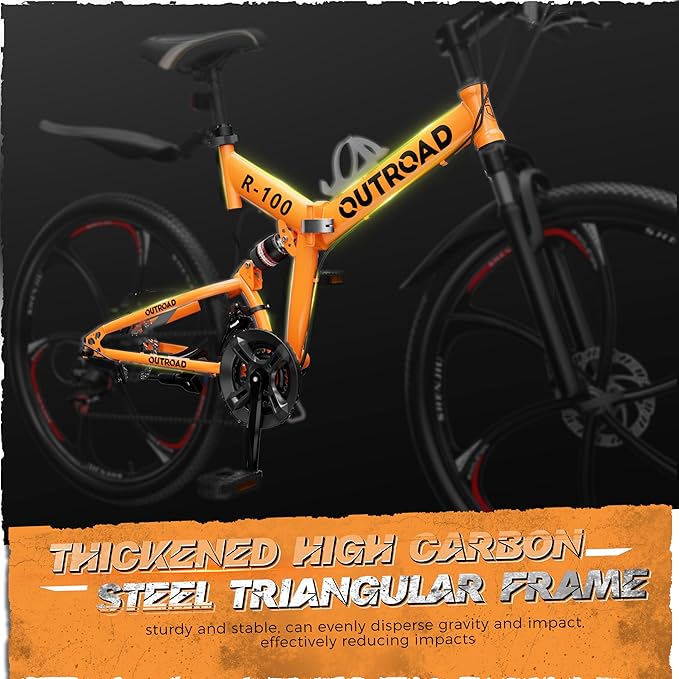 26 Inch Adult Folding Mountain Bike, 21 Speed Foldable Bicycle with Full Suspension, High Carbon Steel Frame, Folding Bikes for Men/Women/Teen, Dual Disc Brake