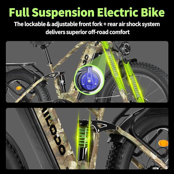 5000w Dual Motor Electric Bicycles, 60V Battery E-Bike with 45 MiIe P-Hour Electric Bike for Adults, 26 Fat Tire Hunting Ebike for All Terrain, Full Suspension Electric Ebike