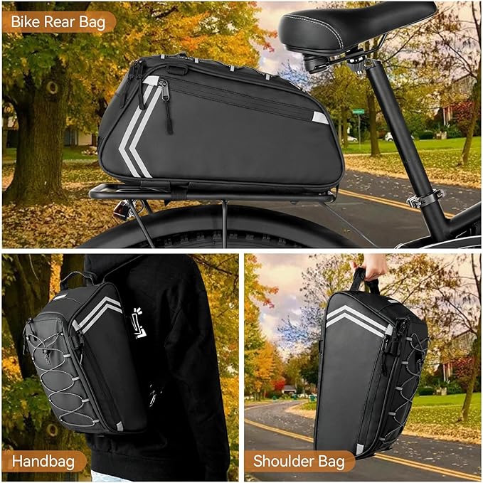 veimia Bike Rack Bag, 13L Waterproof PVC Bicycle Rear Seat Saddle Bag with Multiple Pockets, Compact Cycling Storage Bag for Rear Rack Commuter Road Mountain Ebike, Simple Installation, Black