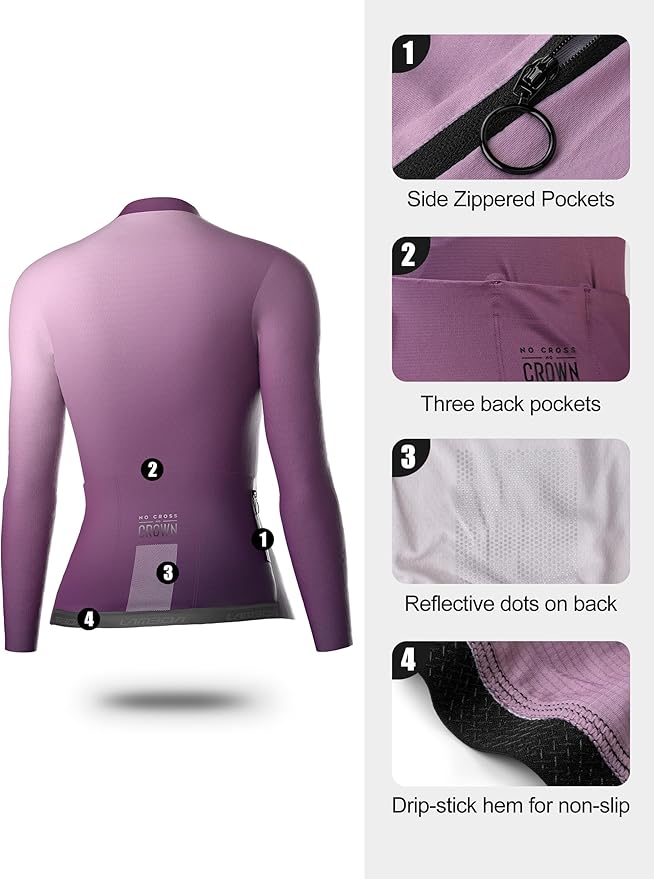 LAMEDA Cycling Jersey Women Long Sleeve, Breathable Bike Jersey with Pockets, Bike Shirts for Bicycle Road Biking Riding