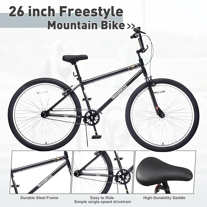 Freestyle Teen Bike Double Disc Brakes 26 inch BMX Bike High-Aluminum/Carbon Steel Frame, for for Teen Bike and Adult Bikes, with 2 Pegs, Bicycles for Men and Women, Multiple Colors