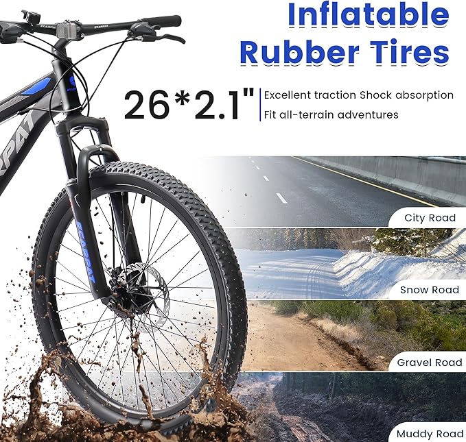 Ecarpat 24/26/27.5 Inch Mountain Bike, Full/Front Suspension Mens Boys Mountain Bike with 21 Speed Steel Frame and Dual Disc Brakes, Adult Sport Bicycle for Trail City Road, Gift Choice