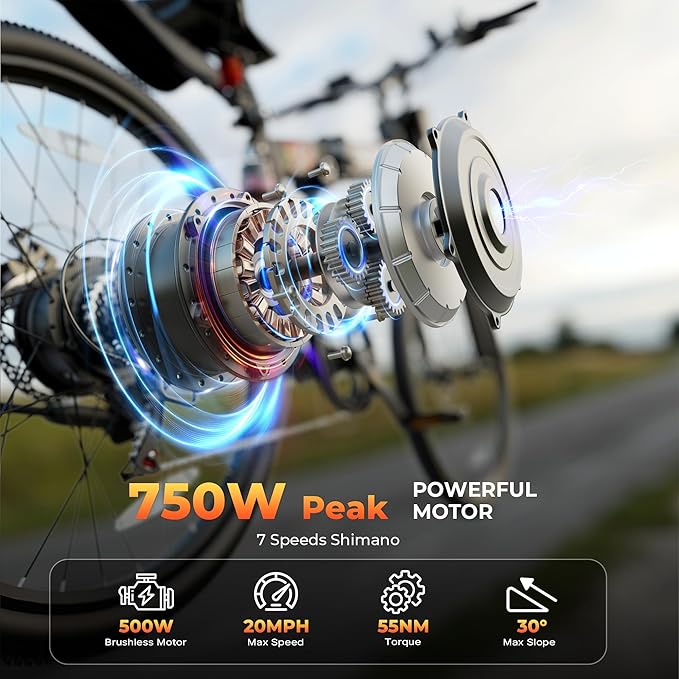 Electric Bike for Adults - Peak 750W 26''Folding Ebikes, Commuter Ebicycles with 48V Removable Battery, Up to 20+ MPH 50+ Miles, Dual disc Brakes & Dual Hydraulic Suspension