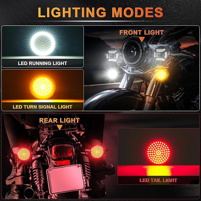 LivTee 1157 Front Rear LED Turn Signals Tail Brake Lights with Lens Cover Kits Compatible with Harley Davidson Touring Dyna Softail Sportster Street Glide Road Glide Accessories