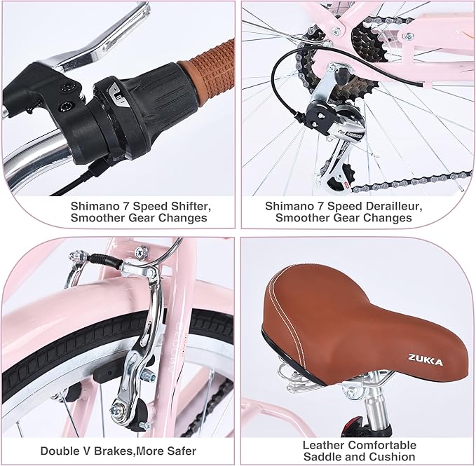 Commuter Bicycle, 26 Inch Ladies Bicycle for Adult, 7-Speed/High-Carbon Steel/Front & Rear Fenders, Ergonomic Upright Design Multiple Colors