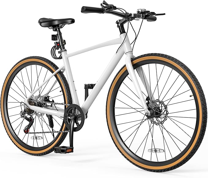 YITAHOME 28 Inch Hybrid Bikes, Lightweight Aluminum Bicycles for Men Women Adults, 700C Hybrid Bicycle with Disc Brake, 7 Speed Commuter Bikes with Cup Holder