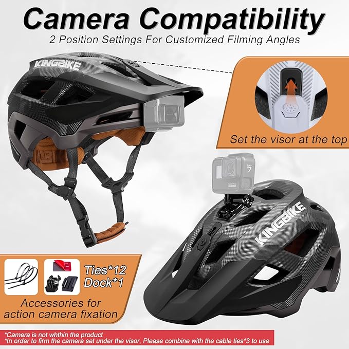 KINGBIKE NTA-8776 Mountain Bike Helmet Professional Ebike Helmets with 3-Level Adjustable Visor & Camera Mount E-MTB Helmet for Adults Men Women Youth E-Bike Safety Certified