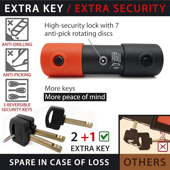 KRASER KR85M Robust U Lock, SRA Approved, High Security Tested, 85X250mm/3.34x9.84in ø18mm/0.7in Double Locking Shackle, Anti-Pick Lock, Anti Theft U Lock for Motorcycle, Scooter, Electric Bike