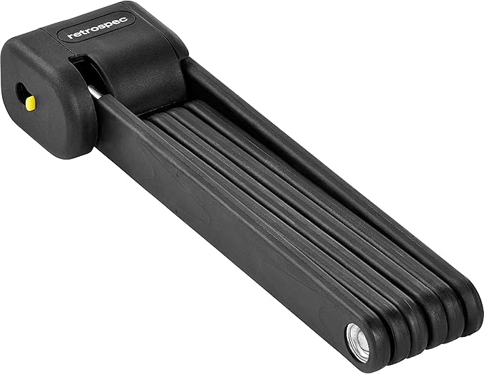 Retrospec Fortitude Folding Bike Lock - Heavy Duty Anti-Theft, 5mm Coated Steel Cut Resistant Bars, Disc Cylinder Pick Resistant Lock with 2 Rust Resistant Keys and Lock Carrier,Matte Black