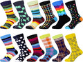 WeciBor Men's Dress Funny Crazy Colorful Novelty Combed Cotton Crew Socks 12 Pack - Size 7-10/10-13/13-15
