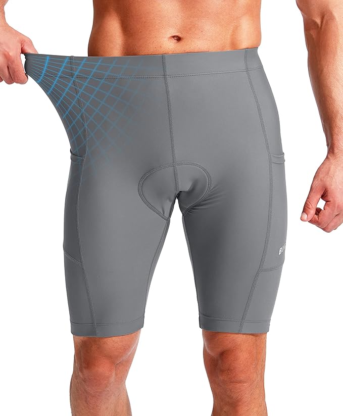 Bikewa Men's Bike Shorts 3D Padded Cycling Road Biking Mountain Riding Biker Bicycle UPF 50+ Cycle Shorts Zipper Pockets