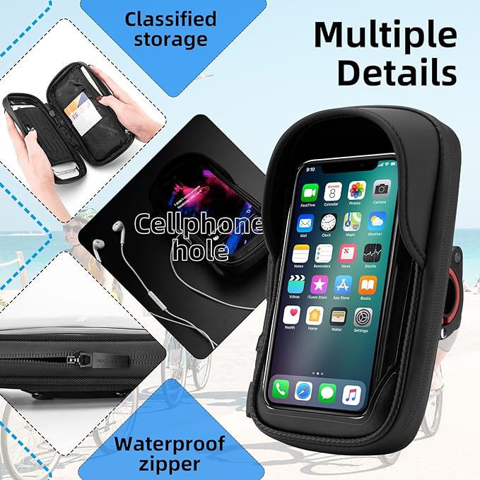 ROCKBROS Bike Motorcycle Phone Mount Handlebar Bag - 360° Rotatable Waterproof Shockproof Phone Holder for iPhone up to 7'' | Bicycle Cycling & Motorcycle Accessories