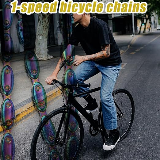 Bike Chain, Single Speed Cycling Bicycle Chain Unbeatable Strength & Rainbow 100 Links Chains 1/2" x 1/8" 1 Speed with Connector for Fixed Gear BMX Commuter Bikes Beach Cruiser MTB