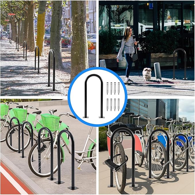 2 Pack 2-3 Bike Capacity U Bike Rack Commercial Bicycle Rack 33" L Heavy Duty Galvanized Steel Bicycle Organizer Ground Parking Stand for Outdoor Garages Streets Yards Parks Schools Sidewalk