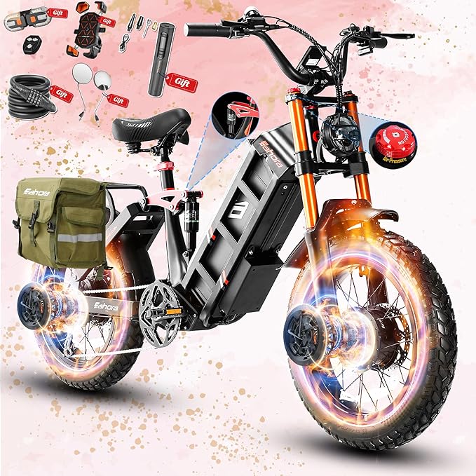 eAhora 2026 Juliet Pro 2 43-31Mph Electric Bike for Adults 5400W Dual Motor Ebike 60V/70Ah 48V/60Ah 200+Miles Long Range Electric Bicycle 20" Fat Tires Full Suspension Electric Mountain Bike