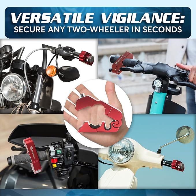 Motorcycle Grip Lock - Heavy Duty Brake/Handlebar/Throttle Lock That Secures Your Bike, Scooter, Moped, or ATV in Under 5 Seconds! - Anti Theft Motorcycle Lock W/Free Holster (Red)