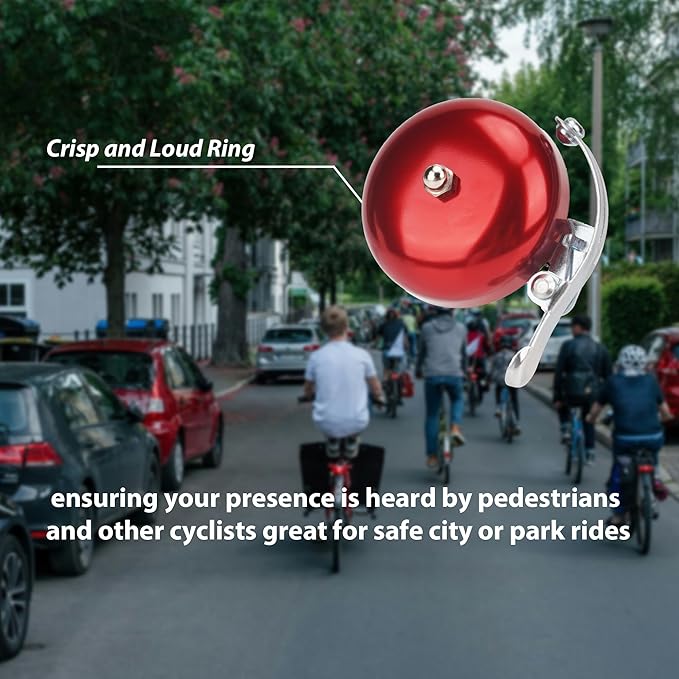 Bike Bell for Adults – Loud and Clear Sound, Classic Metal Design, Easy to Install, Suitable for Bicycles with Darker Colors, Mountain Bikes, Road Bikes, and Scooters (Red)