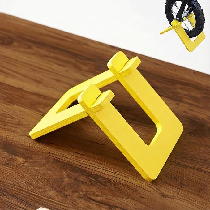 Wooden Balance Bike Stand for Kids – Floor Display Rack for Toddler Balance Bikes – Portable Bicycle Holder Stand for Home and Garage Storage (Yellow)