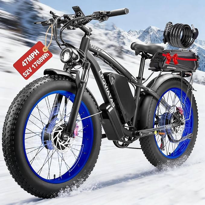 9000W Peak AWD-Ebike-Dual-Motor-Electric-Bike for Adults-Men, 52V 1768Wh Dual-Motor-Ebike 42-46M PH-Hunting-Ebike Long Range Dirtbike, 24"*4.0" Fat-Tire-Electric-Bicycle Mountain Bike Snow