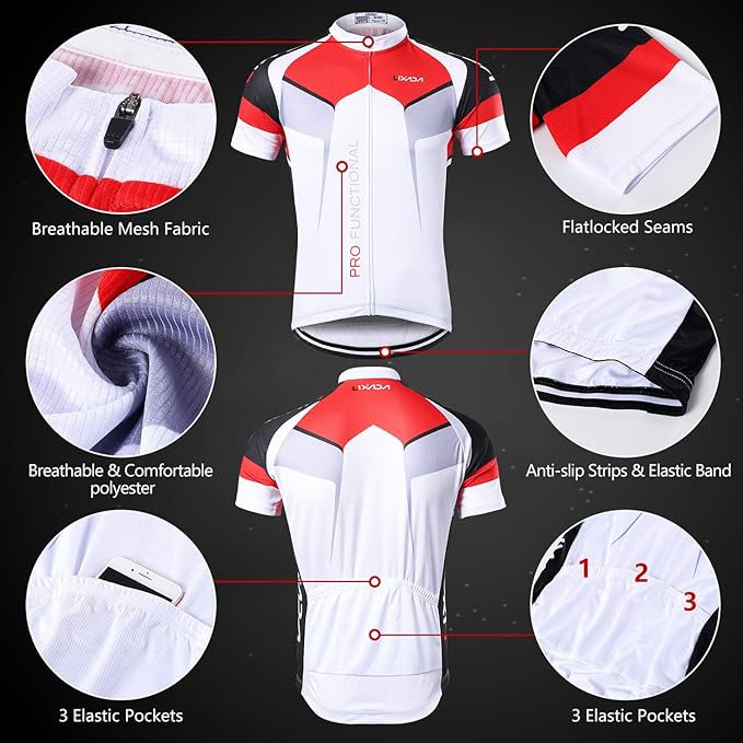 Lixada Men's Cycling Jersey Short Sleeve with Padded Shorts Quick-Dry Summer Short Bike Clothing Bicycle Shirts Pants Set