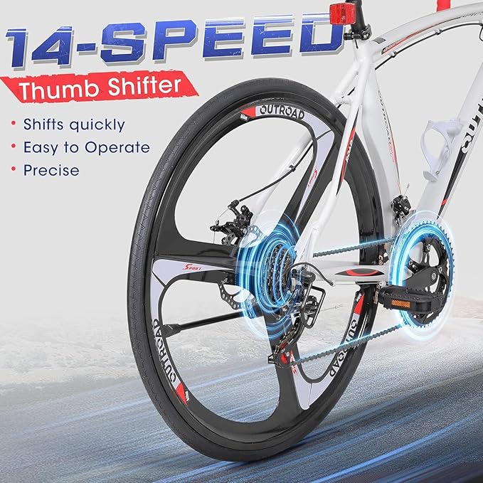 700C Lightweight Aluminum Road Bike – 14-21 Speed Commuter Bicycle with Dual Disc/V Brakes for Men & Women (Black, Red, Blue, White)