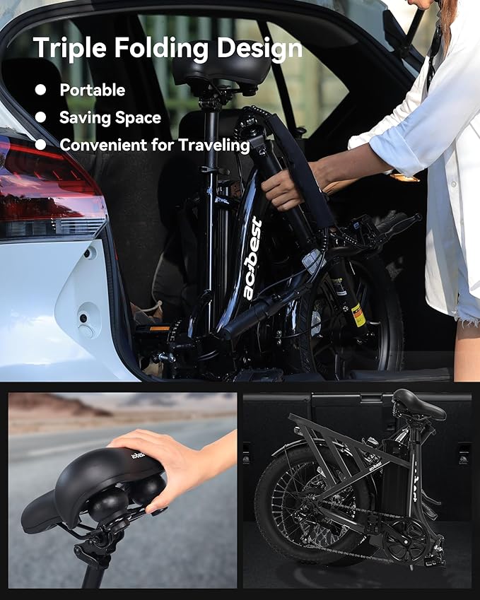 Mars Electric Bike for Adults, 20'' Fat Tire Folding Ebike with Peak 1200W Motor, 7 Speed 28MPH, 48V 499Wh Removable Battery Max Range 55 Miles, Foldable Electric Bicycle,Black
