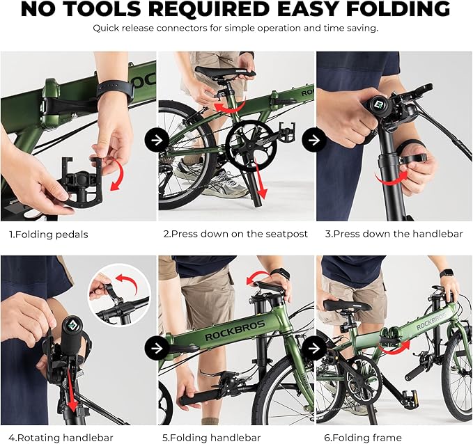 ROCKBROS VDS 20 Inch for Adults, 26lb Lightweight Foldable Bike for Women & Men, Shimano 8-Speed Adult Folding Bicycle with Disc Brakes, Portable Commuter City Bike