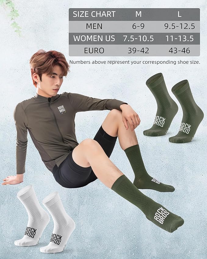 ROCKBROS Cycling Socks for Men Women Breathable Wicking Bike Socks, Compression Fit, Tall Crew, Road to Sky Series