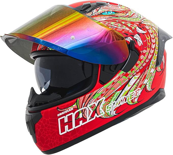 HAX Obsidian Full Face Dual Visor Adult Motorcycle Helmet for Motorbike Street Bike with Pinlock Ready DOT Approved Slayer RED XXL