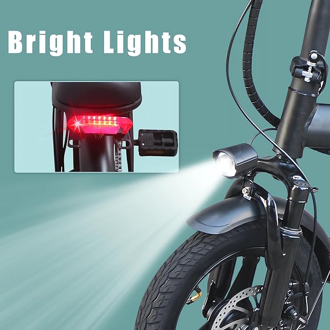 14" Compact Electric Bike, 20 MPH, Dual Disc Brake, Portable and Comfort, Foldable E-Bike for Adults