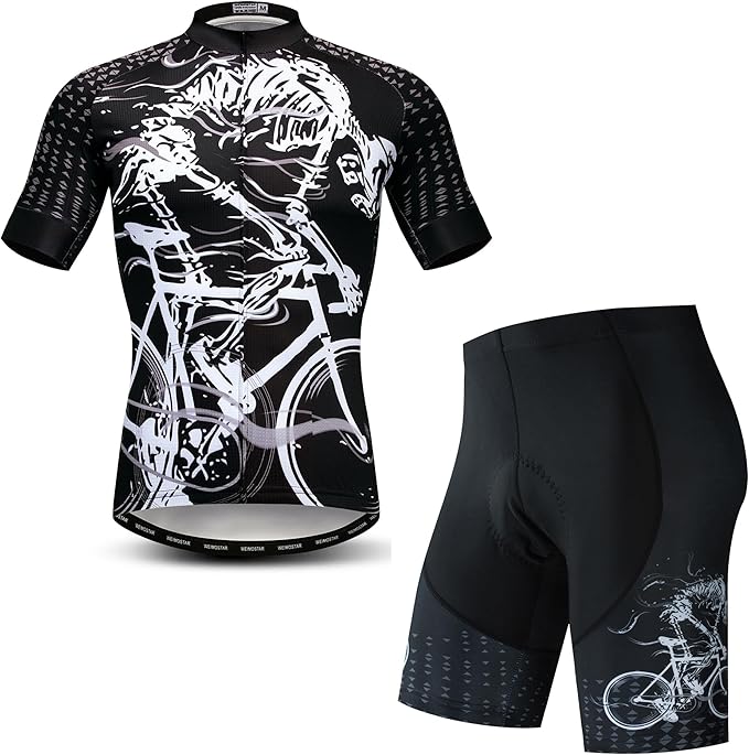 Hotlion Men's Cycling Jersey Sets Gel Pad Summer Bike Clothing Suit Breathable Bike Clothes with 3 Rear Pockets